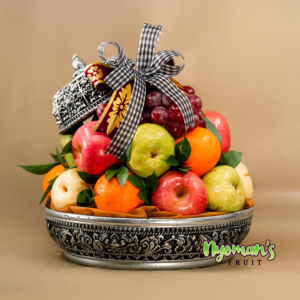 Tunjung Wanasari parcel buah nyepi atau galungan dalam keben bulat warna perak